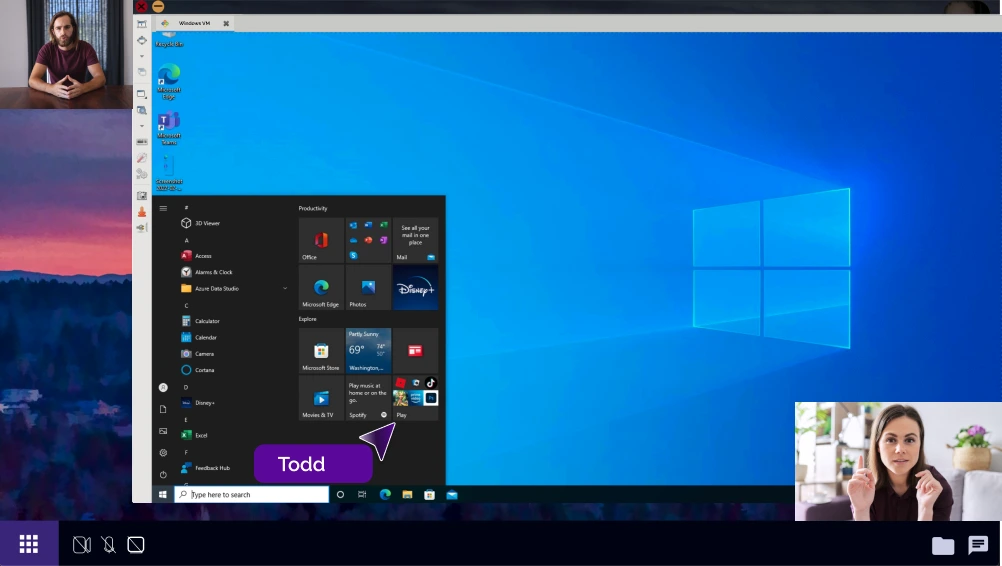 Screenshot of users connected to WindowsVM