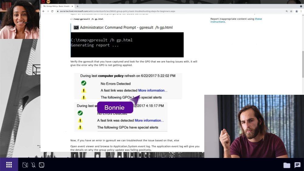 Screenshot of multiple users reading technet together in JumpRoom.