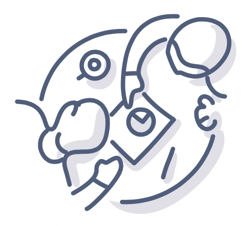 Cartoon of two people sitting at a work table